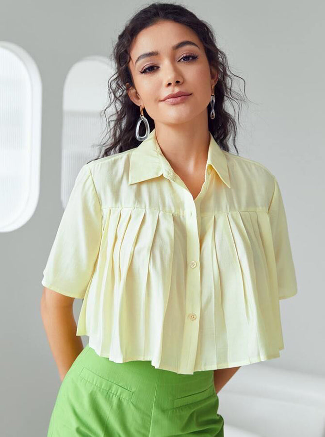 Pleated chest croptop shirt