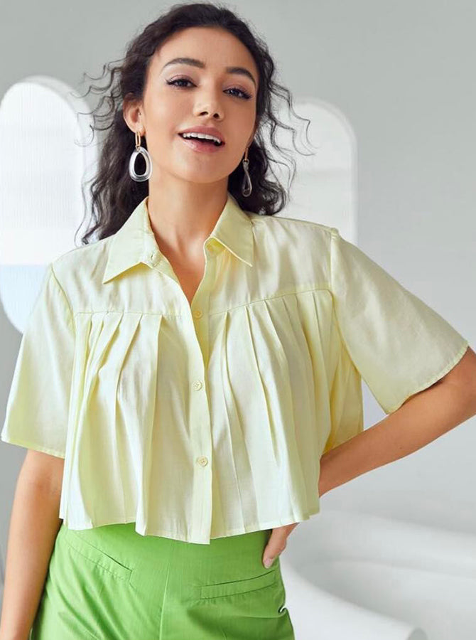 Pleated chest croptop shirt