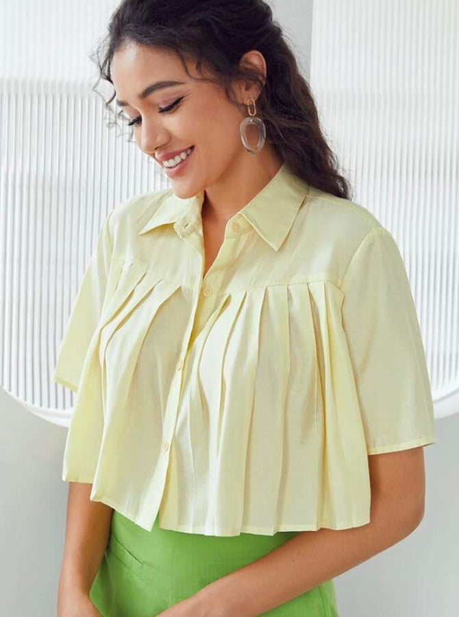 Pleated chest croptop shirt