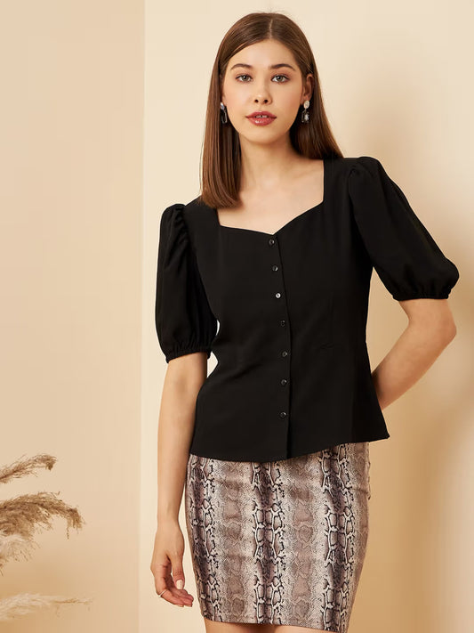 Gizem  Casual  Colour Sweetheart Neck Solid Regular Top