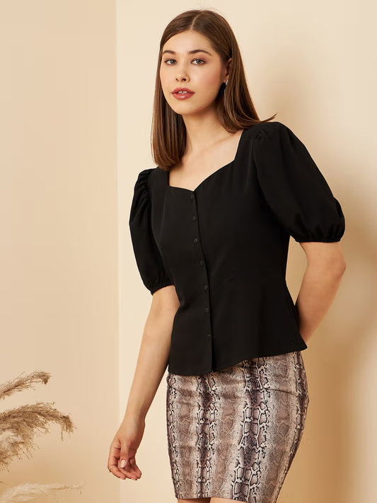 Gizem  Casual  Colour Sweetheart Neck Solid Regular Top