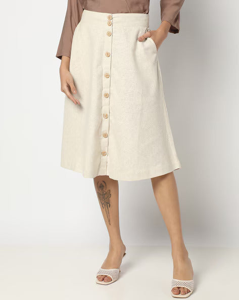 Beige Straight Fit Skirt