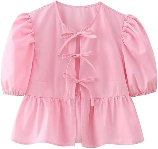 Gizem  Leopard Tie-Front Peplum Blouse