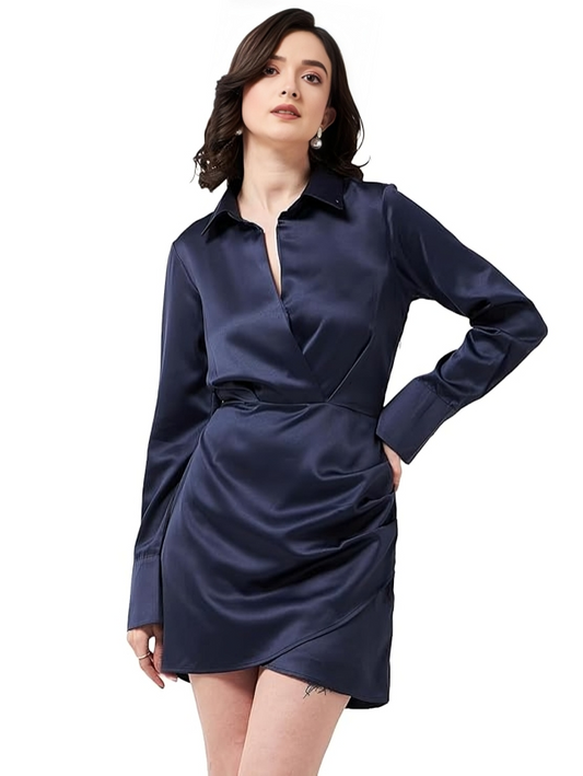Gizem Ocean Satin Shirt Dress