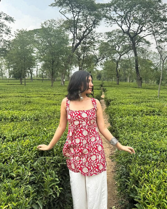 Floral Print Cotton Peplum Top