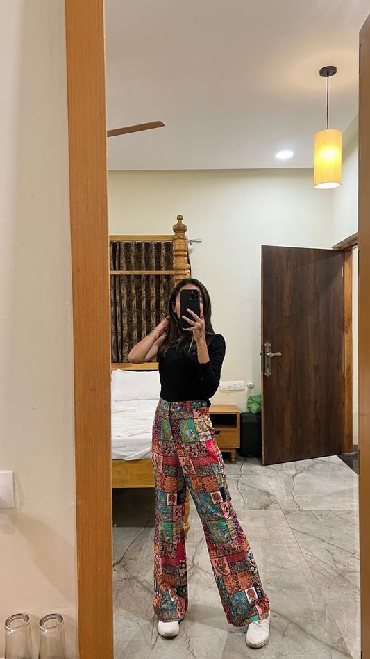 Boho Patchwork High-Waist Palazzo Pants