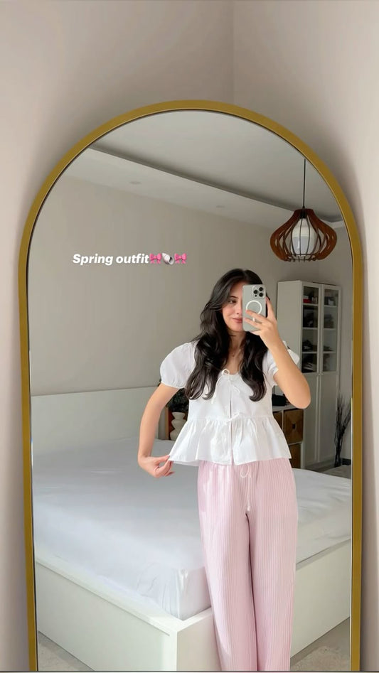 White – Leopard Tie-Front Peplum Top