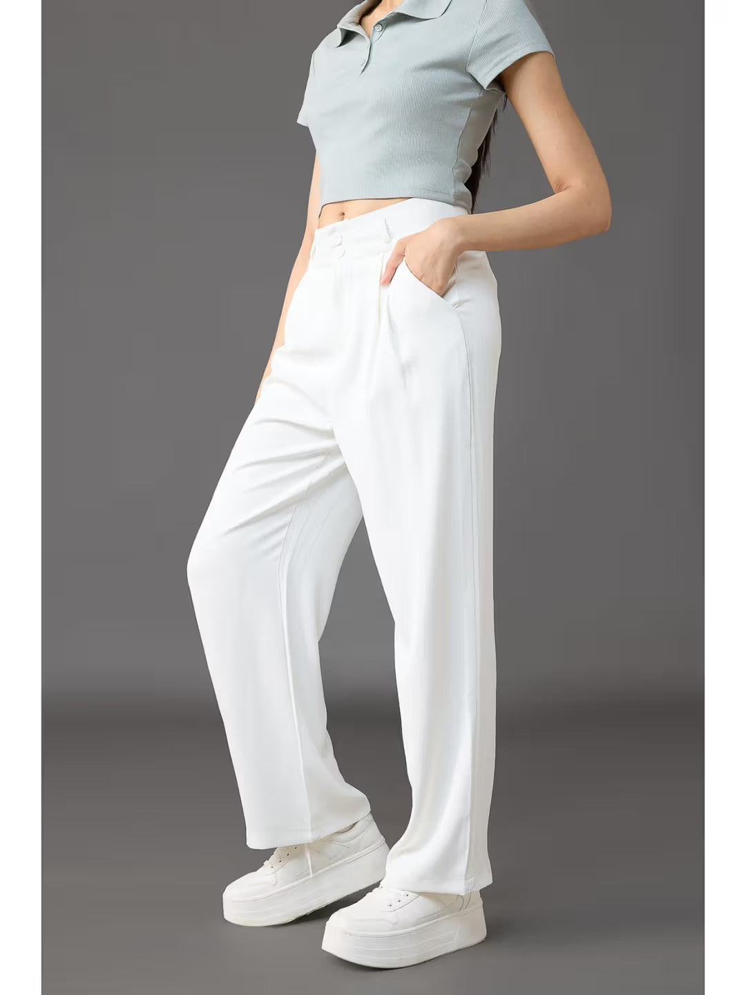 White Korean Pleated Pants