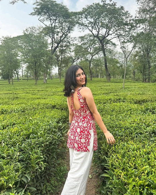 Floral Print Cotton Peplum Top