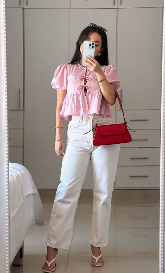 Gizem  Leopard Tie-Front Peplum Blouse