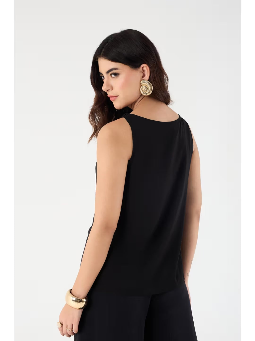 Gizem Black Cowl Neck Satin Top