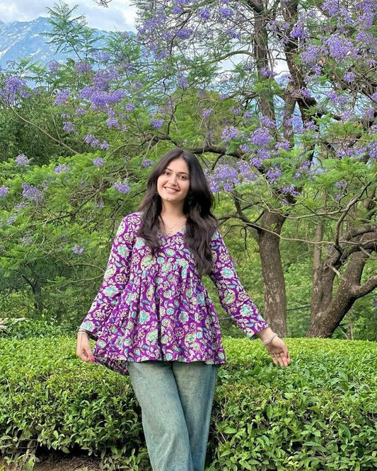 Women's Ethnic Hand Block Printed Short Kurti Tunic